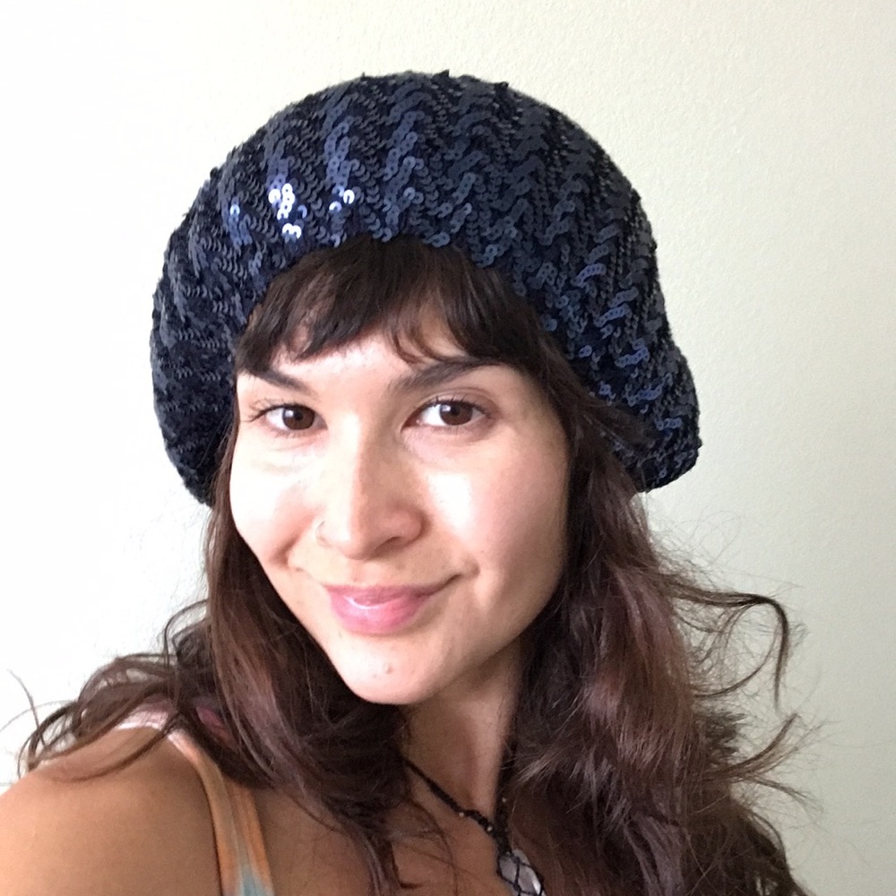 Mossimo dark blue sequin beret beanie hat